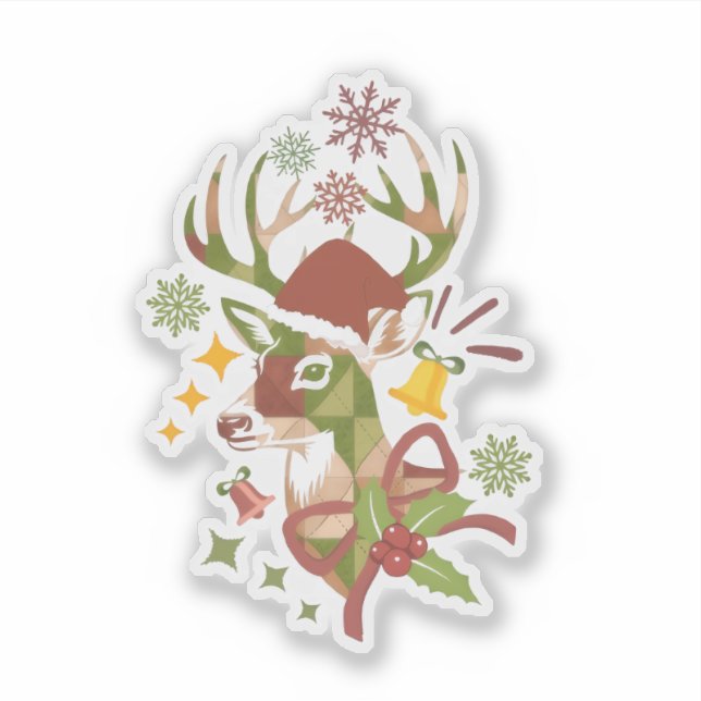 Christmas Colorful Deer Design Vinyl Aufkleber (Vorderseite)