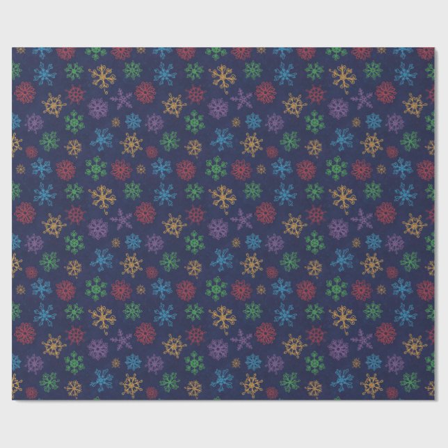 Christmas Colour Snowflakes Themed Packaging Black Geschenkpapier (Flach)