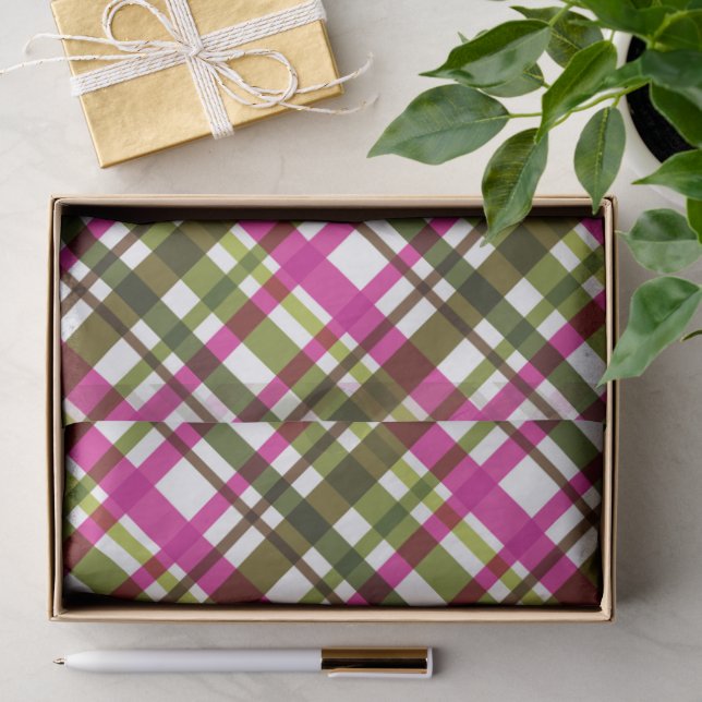 Christmas Colours Plaid Pink Green Seidenpapier (Geschenk)