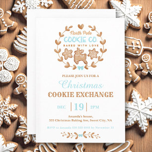 Christmas Cookie Exchange Gingerbread Blue Simple Einladung