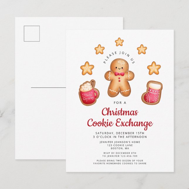 Christmas Cookie Exchange Niedlich Gingerbread Man Einladungspostkarte (Vorne/Hinten)