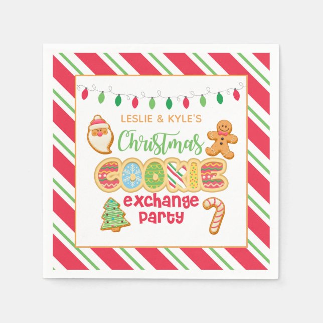 Christmas Cookie Exchange Party Napkin - White Bkd Serviette (Vorderseite)