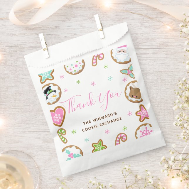 Christmas Cookie Exchange Party Pink Thank You Geschenktütchen (Ausgeschnitten)