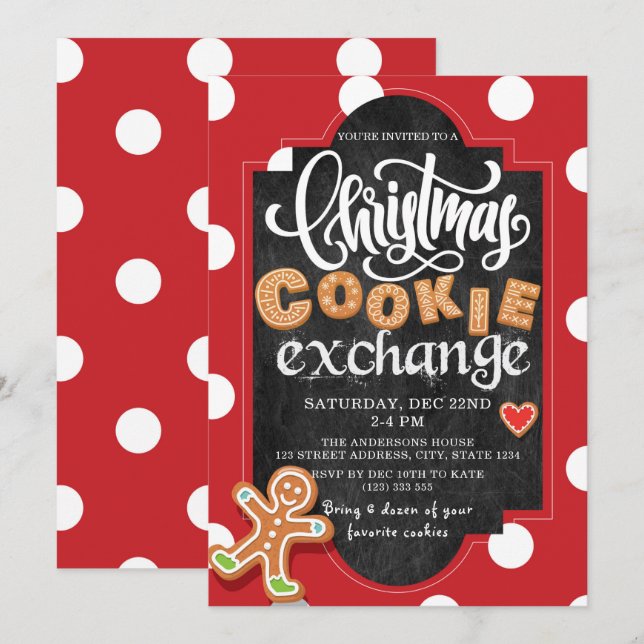 Christmas Cookie Exchange Party Red Polka Dot Einladung (Vorne/Hinten)