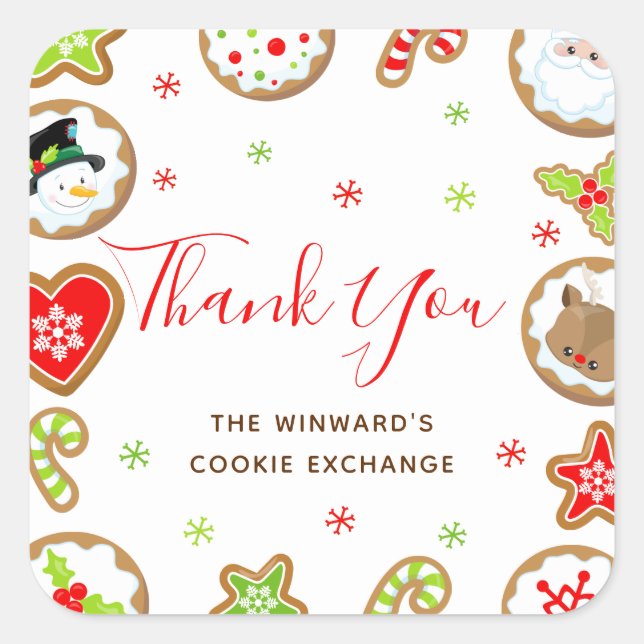 Christmas Cookie Exchange Party Red Thank You Quadratischer Aufkleber (Vorderseite)
