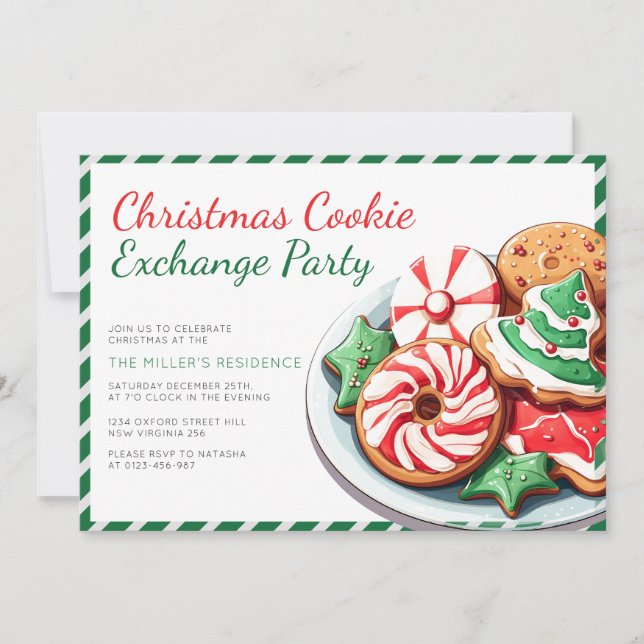 Christmas Cookie Exchange Party Whimsical Green Einladung (Vorderseite)