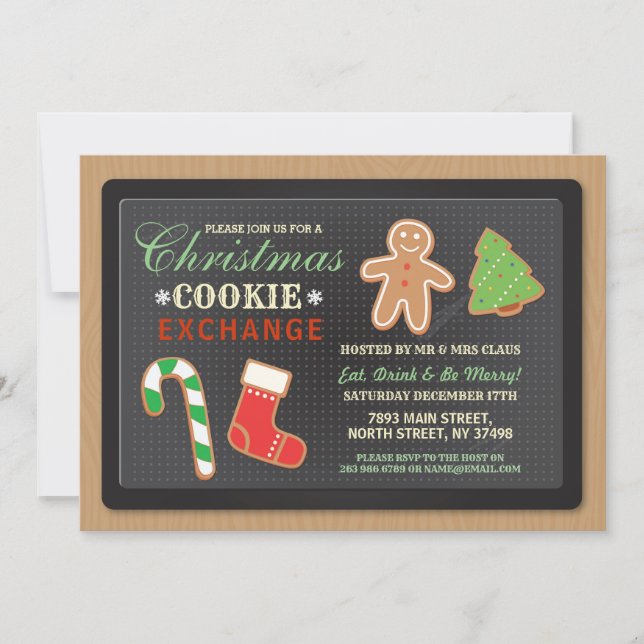 Christmas Cookie Exchange Party Wood Xmas Invite Einladung (Vorderseite)