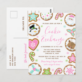 Christmas Cookie Exchange Pink and Green Postkarte