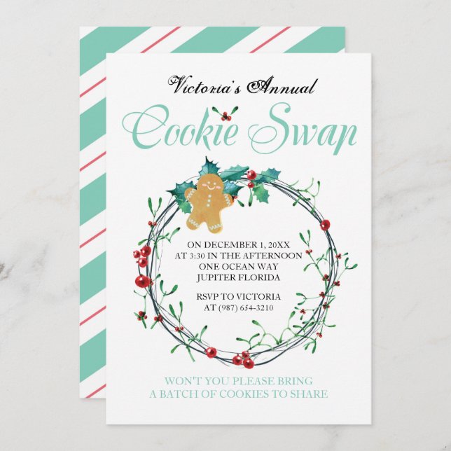Christmas Cookie Swap Invite - Gingerbread Man Einladung (Vorne/Hinten)