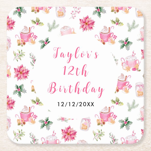Christmas Cookies and Cocoa Birthday Party Pink Rechteckiger Pappuntersetzer (Vorderseite)