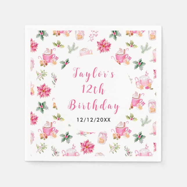 Christmas Cookies and Cocoa Birthday Party Pink Serviette (Vorderseite)