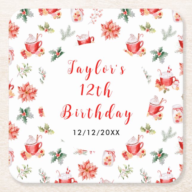 Christmas Cookies and Cocoa Birthday Party Red Rechteckiger Pappuntersetzer (Vorderseite)