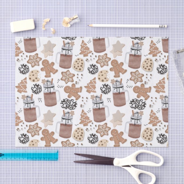 Christmas Cookies and Hot Cocoa Holiday Baking Seidenpapier (Handwerk)