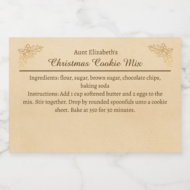 Christmas Cookies Baking Mix Holly Personalized  Lebensmitteletikett (Einzelnes Label)