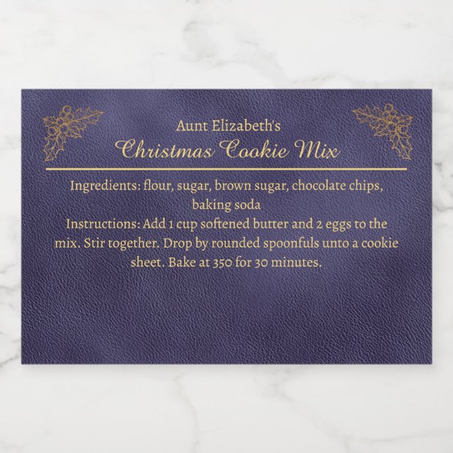 Christmas Cookies Baking Mix Personalized Blue Lebensmitteletikett (Einzelnes Label)