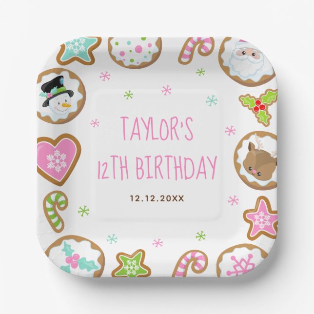 Christmas Cookies Birthday Party Pink and Green Pappteller (Vorderseite)