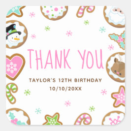 Christmas Cookies Birthday Party Pink Thank You Quadratischer Aufkleber