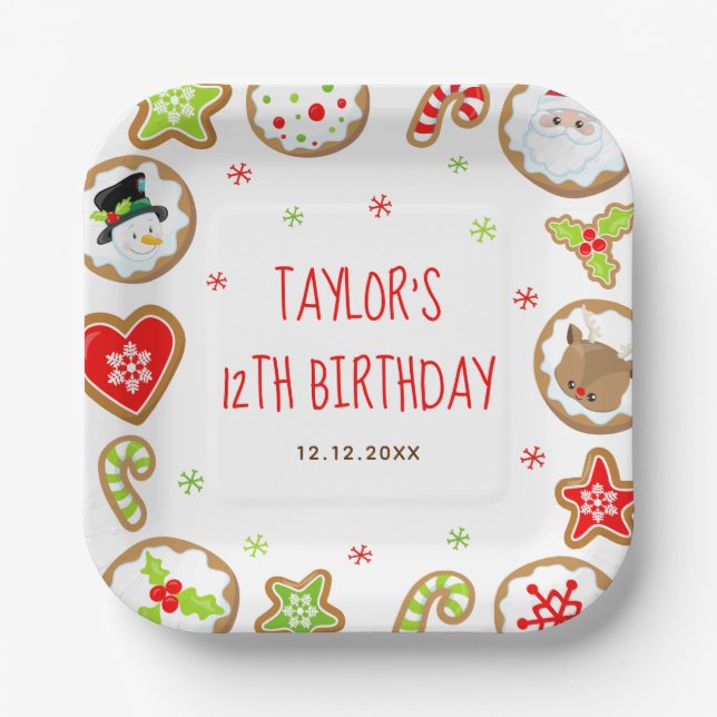 Christmas Cookies Birthday Party Red and Green Pappteller (Vorderseite)