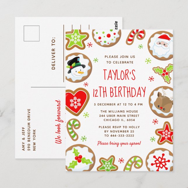 Christmas Cookies Birthday Party Red and Green Postkarte (Vorne/Hinten)