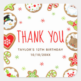 Christmas Cookies Birthday Party Red Thank You Quadratischer Aufkleber