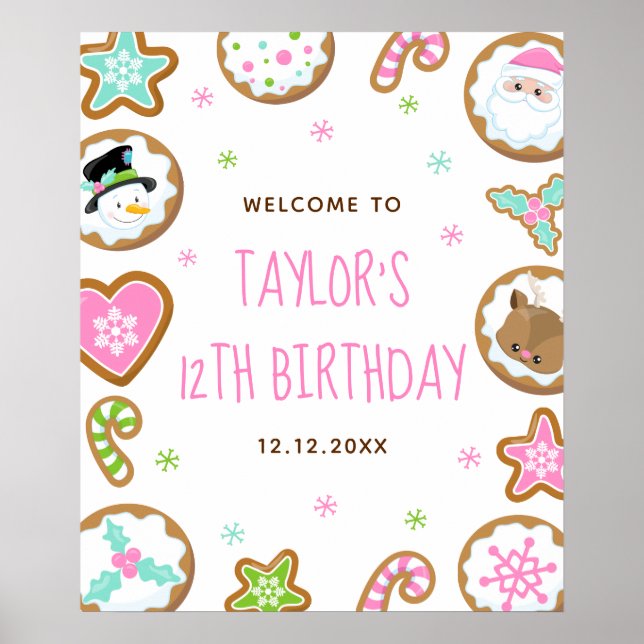 Christmas Cookies Birthday Pink Green Welcome Sign Poster (Vorne)