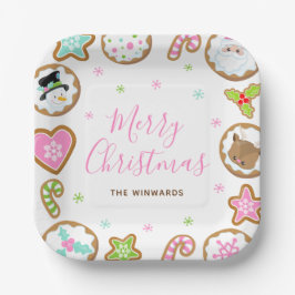 Christmas Cookies Merry Christmas Pink and Green Pappteller