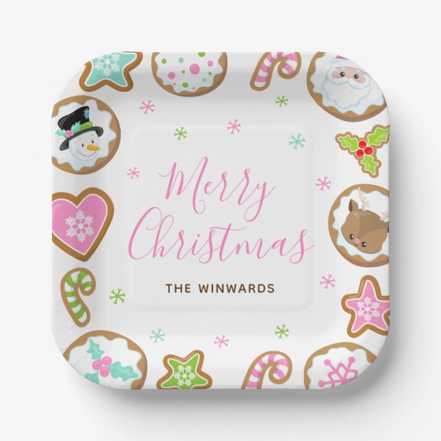 Christmas Cookies Merry Christmas Pink and Green Pappteller (Vorderseite)