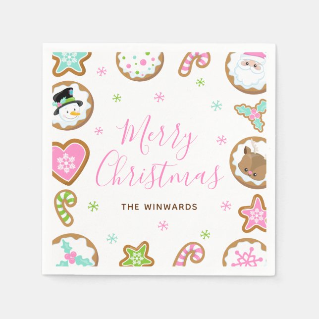 Christmas Cookies Merry Christmas Pink and Green Serviette (Vorderseite)