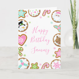 Christmas Cookies Pink and Green Happy Birthday Karte