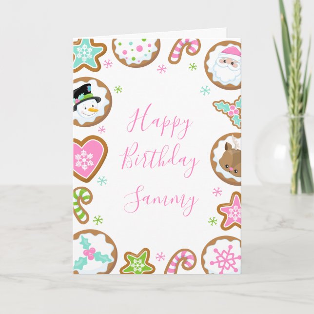 Christmas Cookies Pink and Green Happy Birthday Karte (Vorderseite)