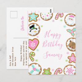 Christmas Cookies Pink and Green Happy Birthday Postkarte