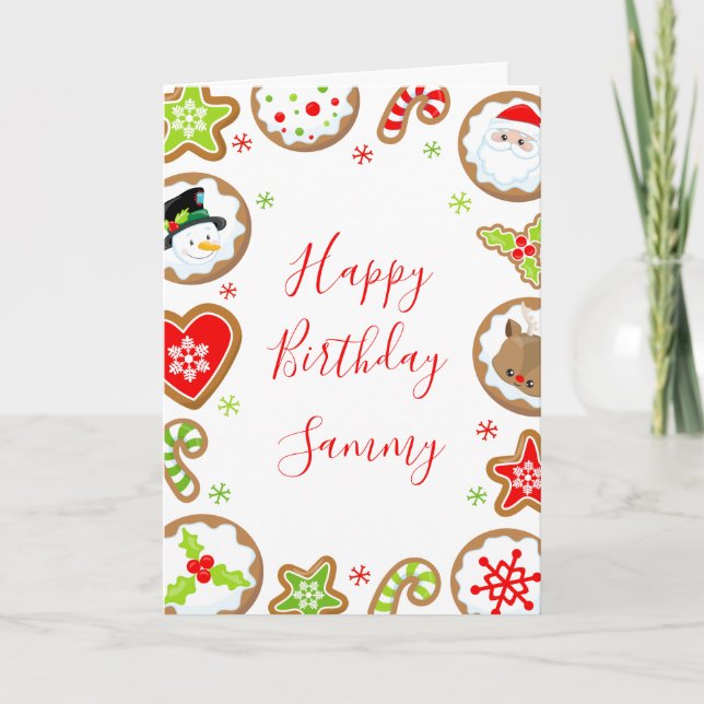Christmas Cookies Red and Green Happy Birthday Karte (Vorderseite)