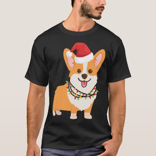 Christmas Corgi Dog mit Weihnachtsmannmütze und We T-Shirt (Vorderseite)