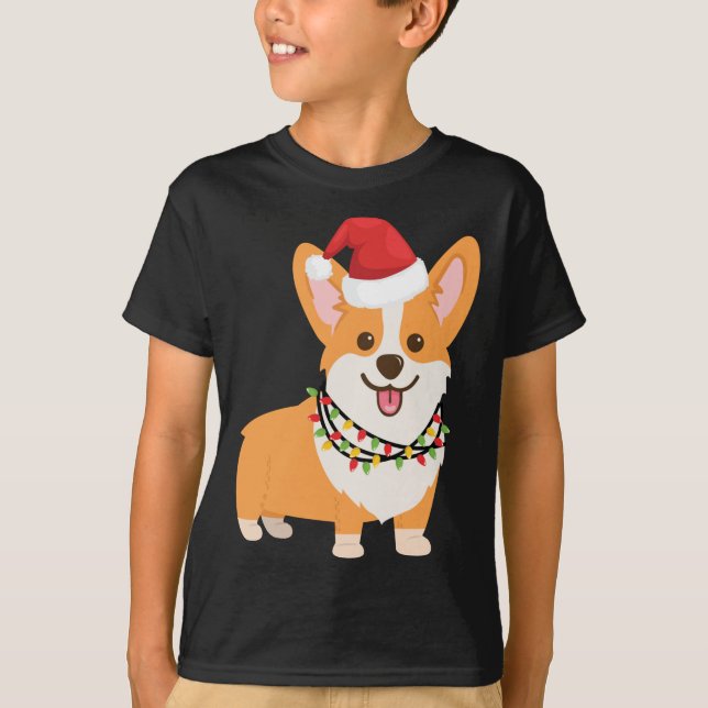 Christmas Corgi Dog mit Weihnachtsmannmütze und We T-Shirt (Vorderseite)