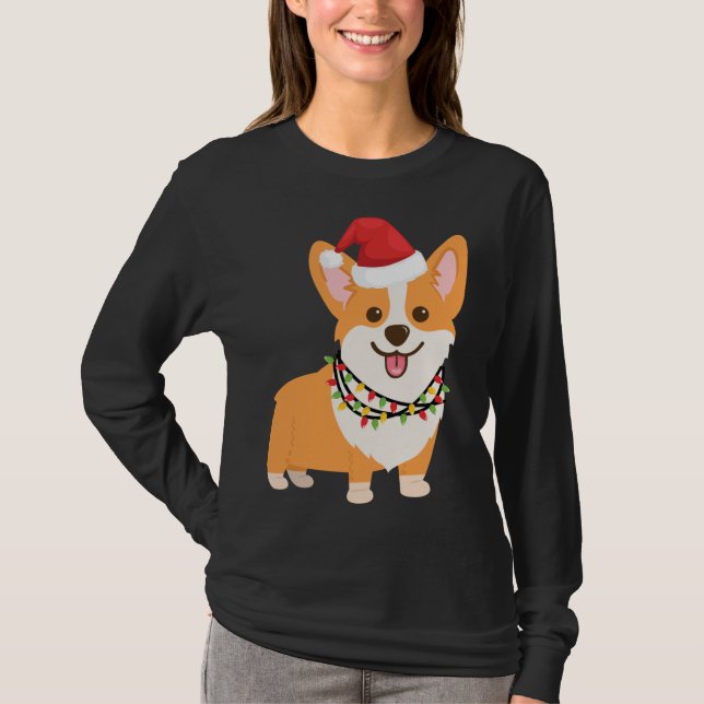 Christmas Corgi Dog mit Weihnachtsmannmütze und We T-Shirt (Vorderseite)