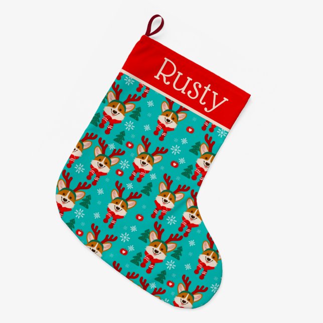 Christmas Corgi Dog Strumpf Großer Weihnachtsstrumpf (Vorderansicht (hängend))