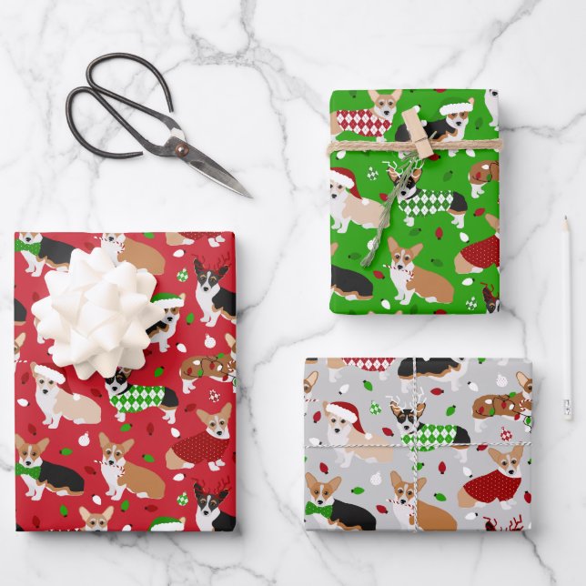 Christmas Corgi Dogs Geschenkpapier Set (Vorderseite)
