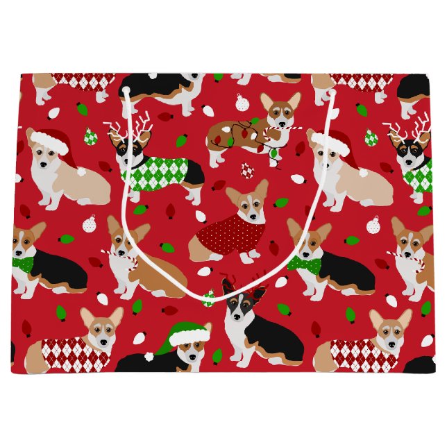 Christmas Corgi Dogs Große Geschenktüte (Vorderseite)