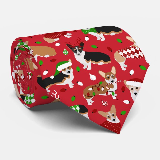 Christmas Corgi Dogs Krawatte (Gerollt)