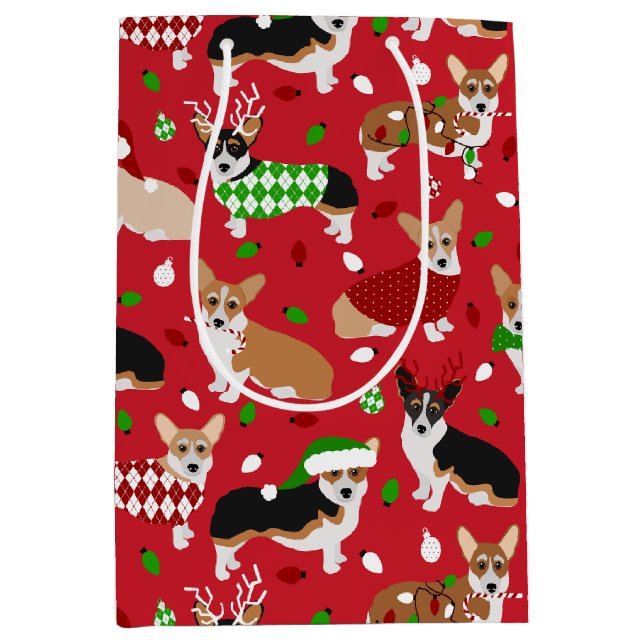 Christmas Corgi Dogs Mittlere Geschenktüte (Vorderseite)