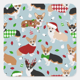 Christmas Corgi Dogs Quadratischer Aufkleber