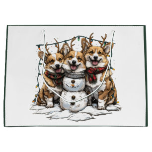 Christmas Corgi Dogs Snowman Große Geschenktüte