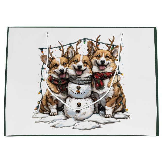 Christmas Corgi Dogs Snowman Große Geschenktüte (Vorderseite)