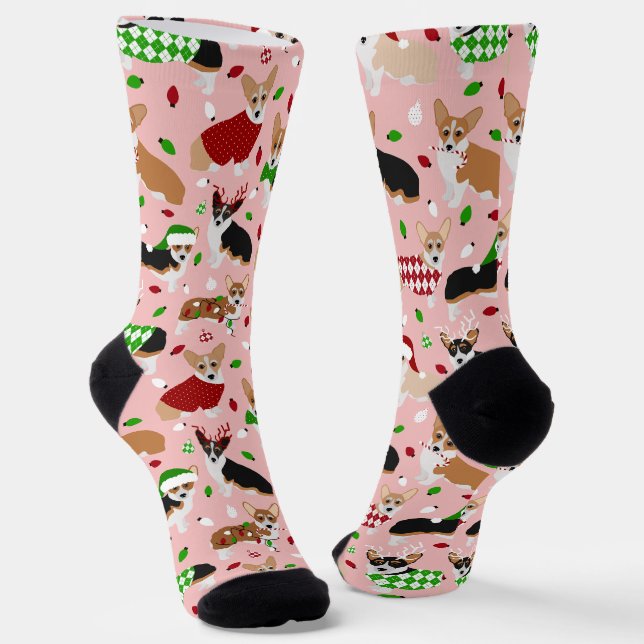 Christmas Corgi Dogs Socks Socken (Gewinkelt)