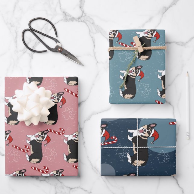 Christmas Corgi Geschenkpapier Set (Vorderseite)
