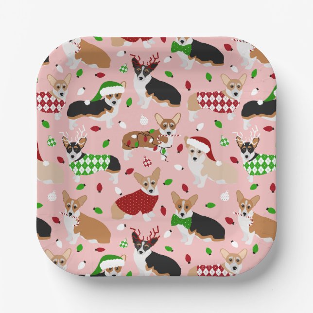 Christmas Corgi Hogs Paper Tellers Pappteller (Vorderseite)