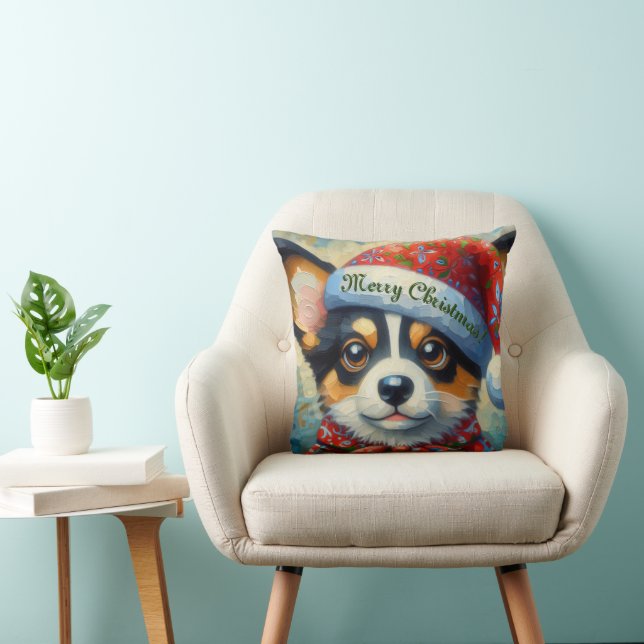 Christmas Corgi Hund Welpe Weihnachtsmannmütze Sai Kissen (Stuhl )