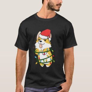Christmas Corgi Santa Christmas Tree Lights Cute X T-Shirt