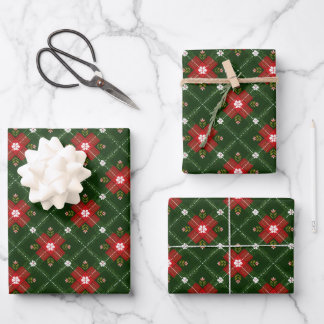 Christmas Cottagecore Plaid with Red Floral Cross Geschenkpapier Set