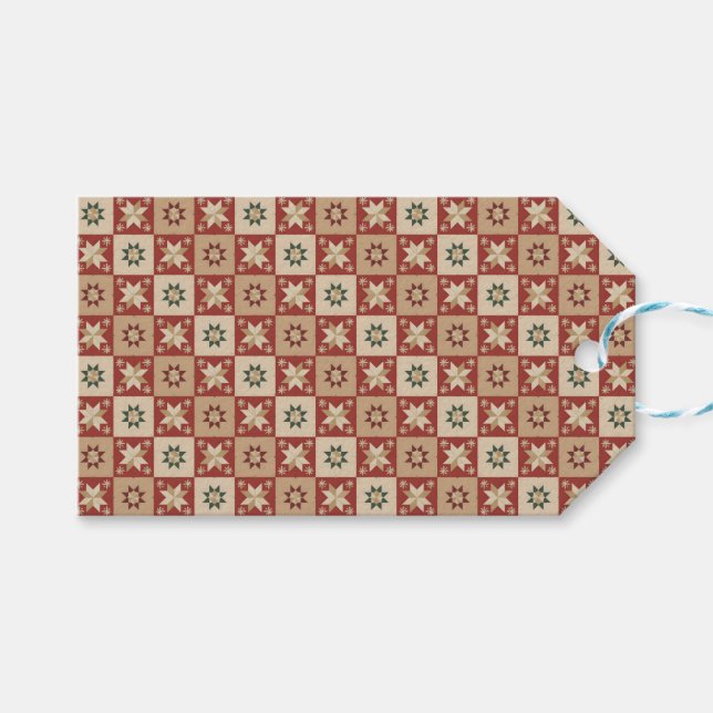 Christmas Country Star Quilt Blocks Geschenkanhänger (Vorderseite (Horizontal))
